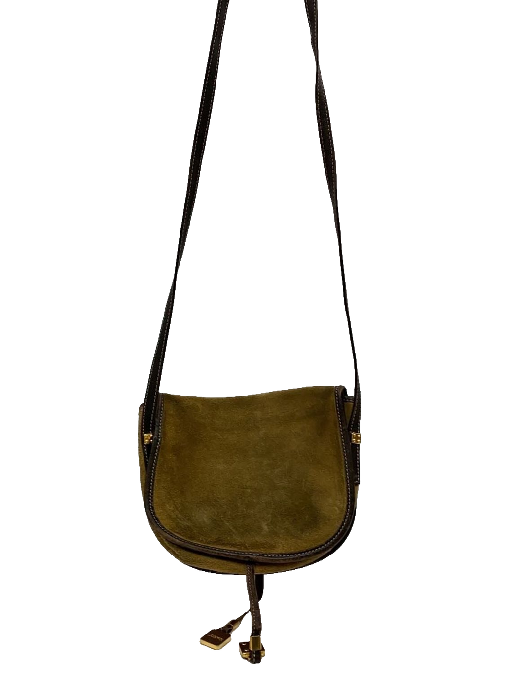 LOEWE Sac bandoulière suède kaki / cuir marron
