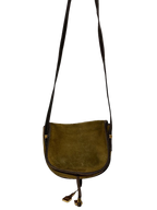 LOEWE Sac bandoulière suède kaki / cuir marron