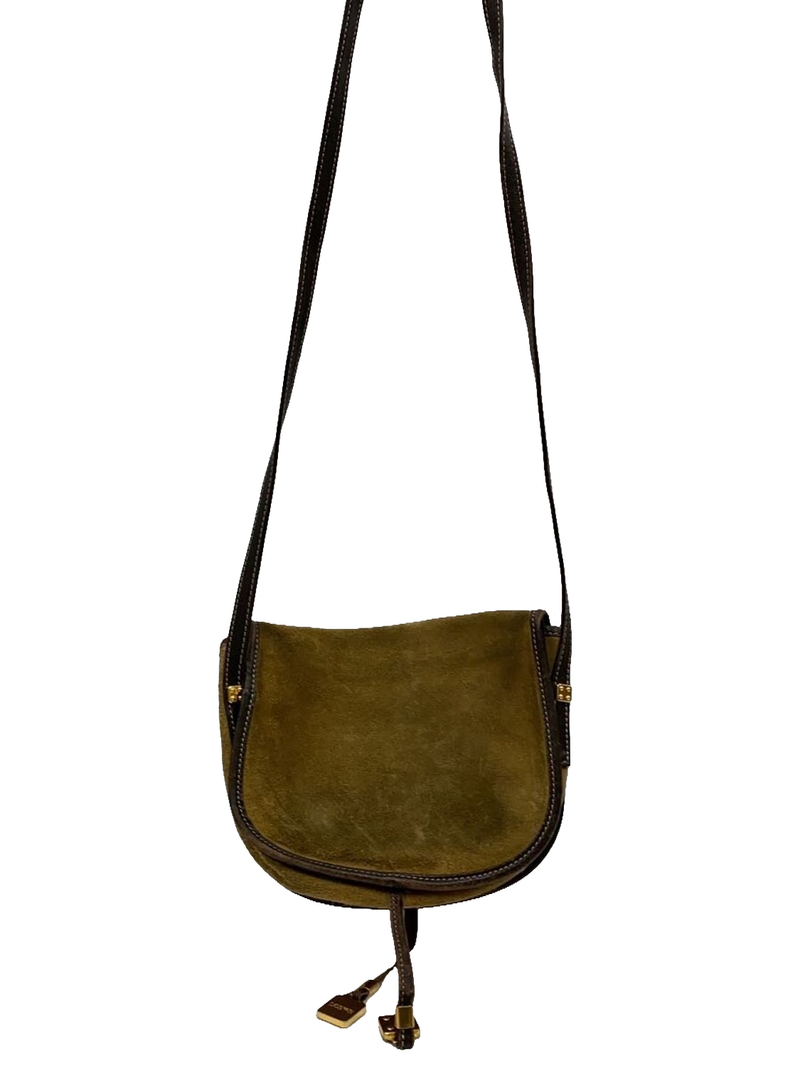 LOEWE Sac bandoulière suède kaki / cuir marron