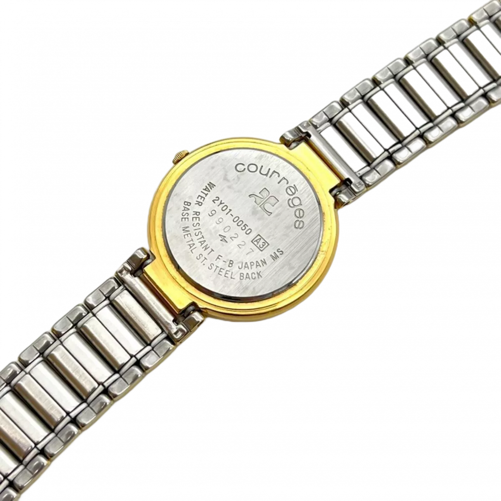 COURRÈGES Montre cadrant echec bicolor or et argent femme