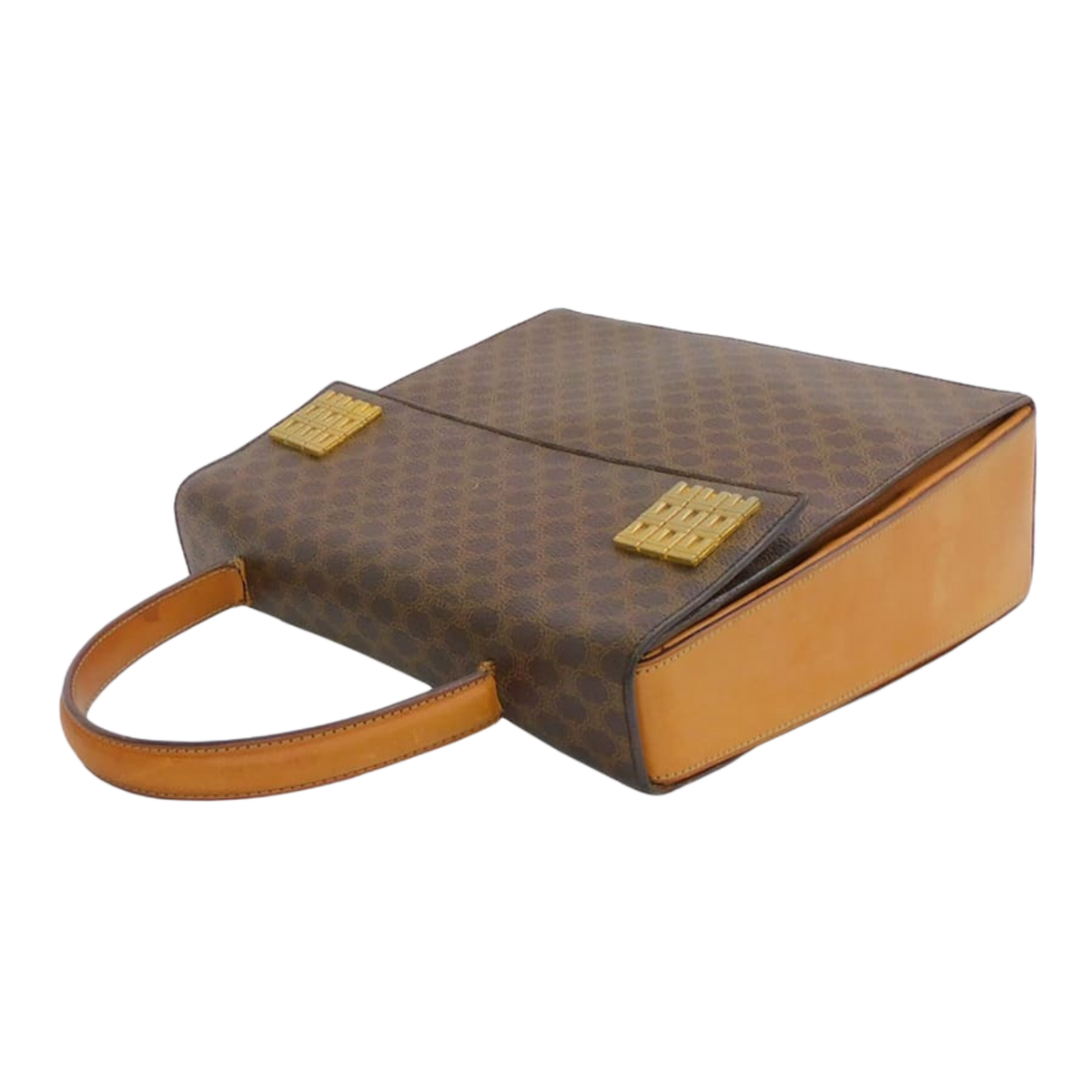 CELINE Sac celine macadam marron et cuir et finition doréeq