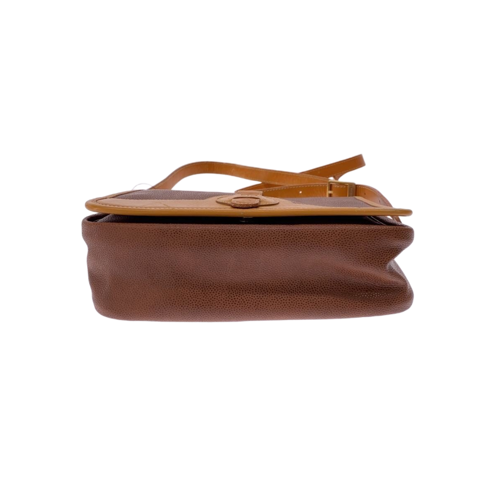 COURRÈGES Sacoche bandoulière cuir marron et cuir Camel