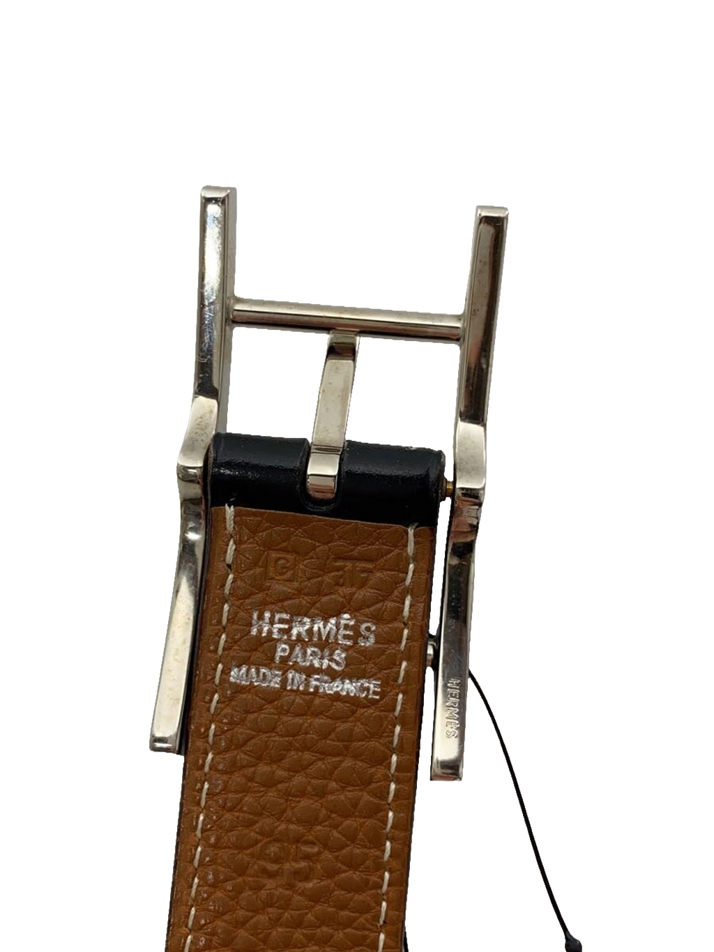 Belt Herm%s 95 Black Brown Silver Buckle Reversible Leather Dress Belt