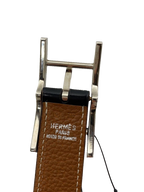 Belt Herm%s 95 Black Brown Silver Buckle Reversible Leather Dress Belt