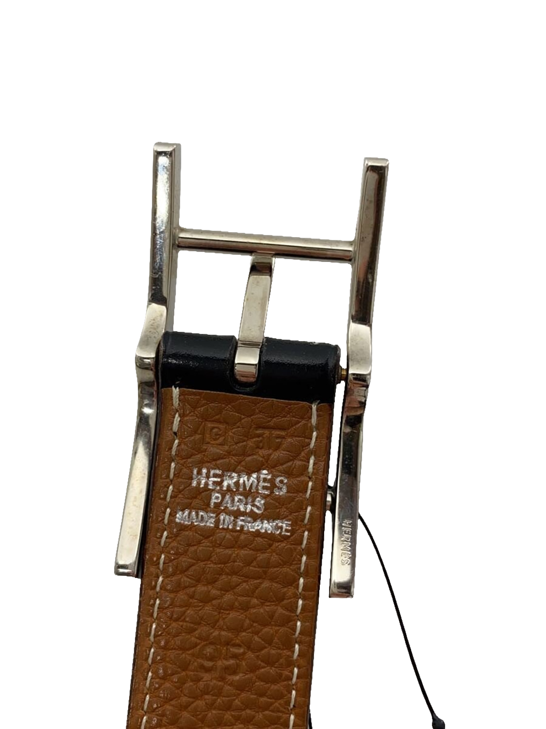 Belt Herm%s 95 Black Brown Silver Buckle Reversible Leather Dress Belt