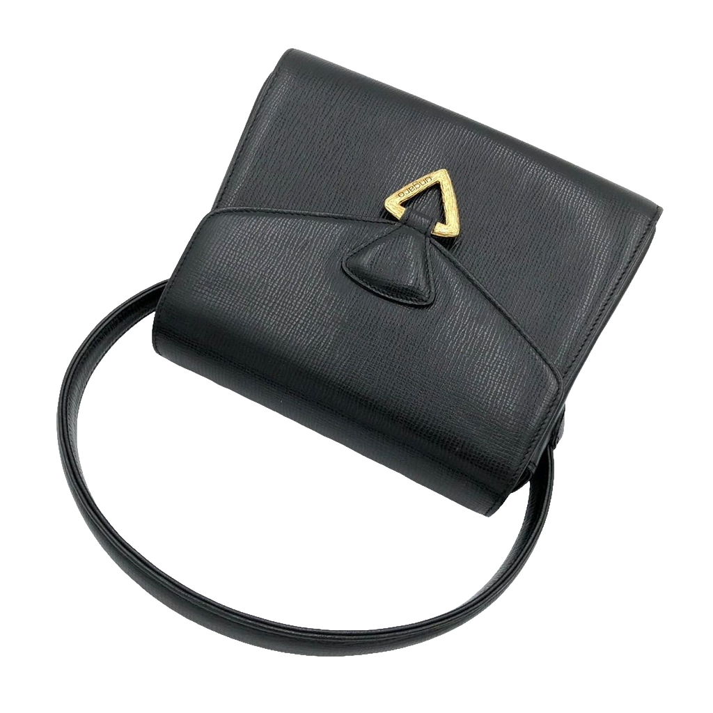 UNGARO Sac à main cuir grainé noir fermoir triangle doré