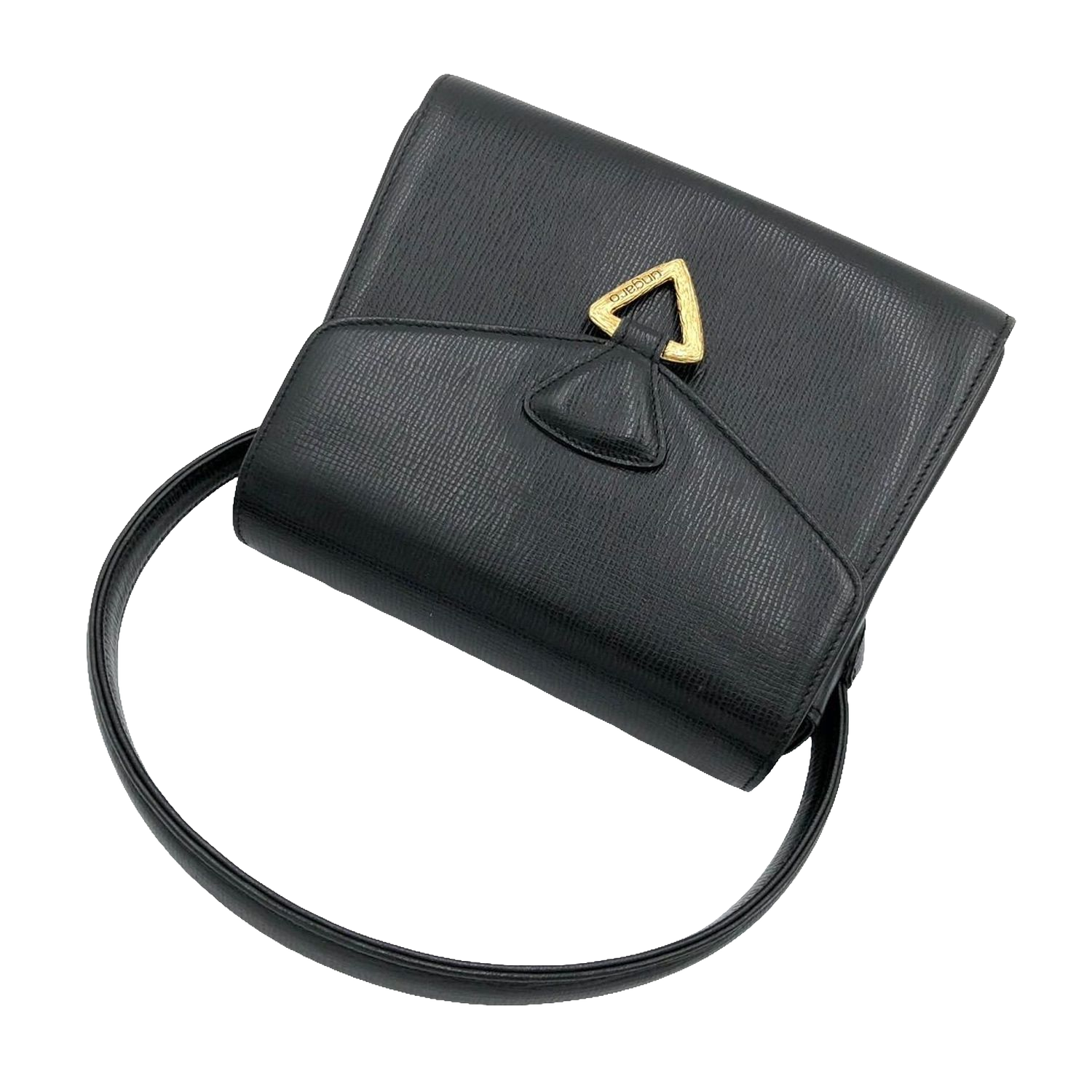 UNGARO Sac à main cuir grainé noir fermoir triangle doré