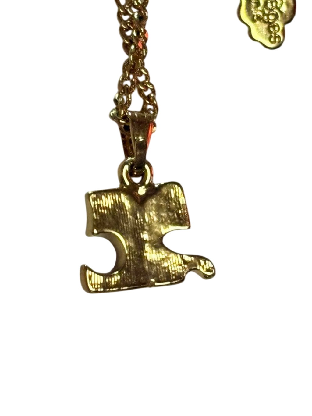 Courreges Gold Tone Logo Pendant Necklace