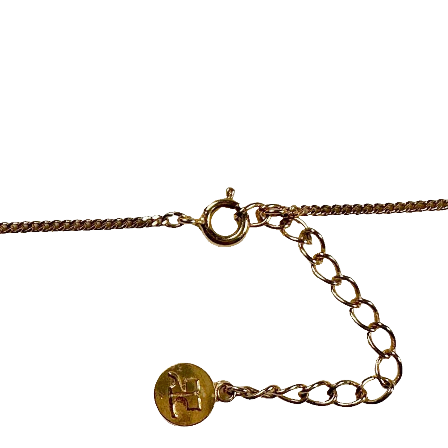Courreges Necklace Gold Heart Pendant Rhinestone Logo Chain Vintage