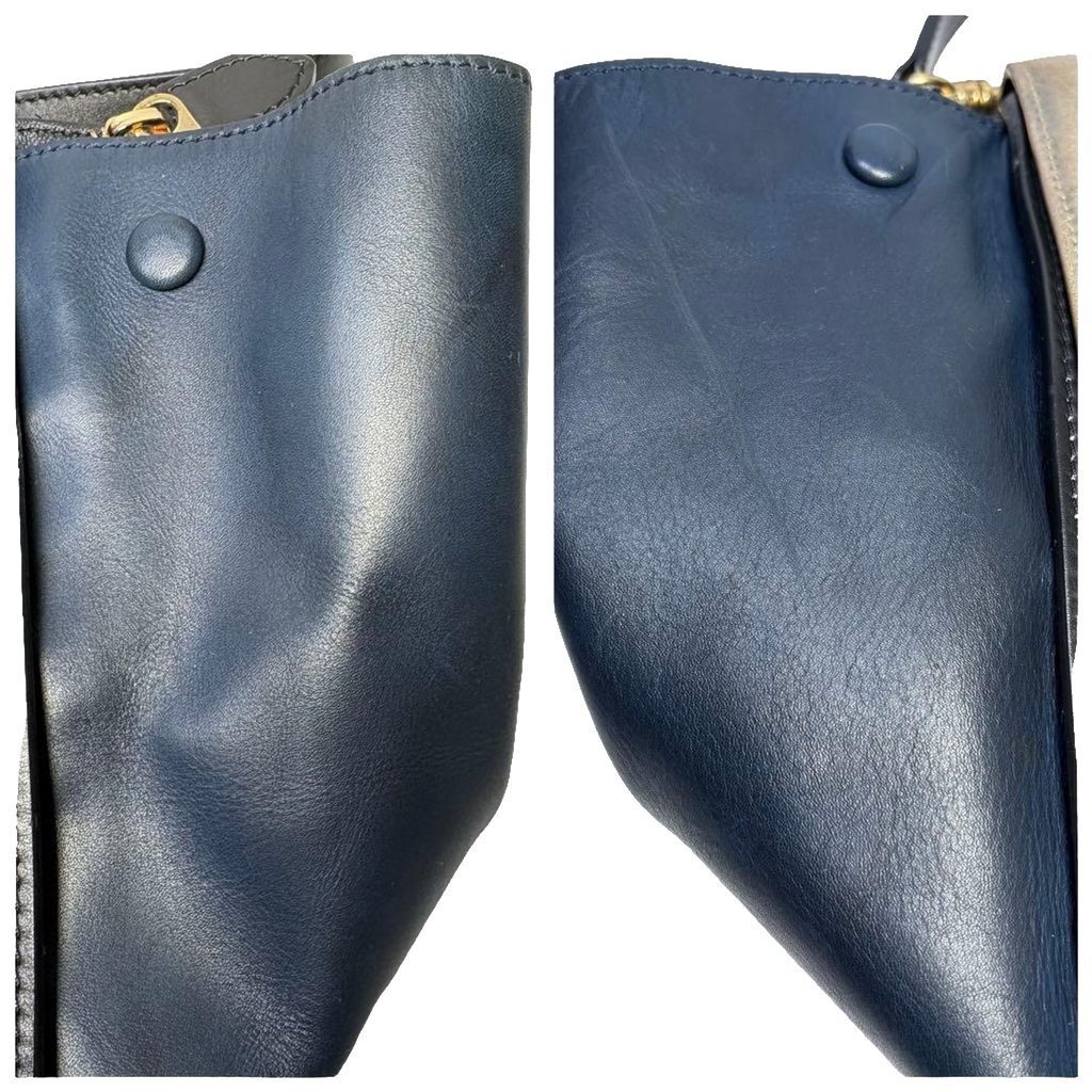 Celine Handbag Medium Black Blue Beige Trapeze Tri-Color Leather Suede