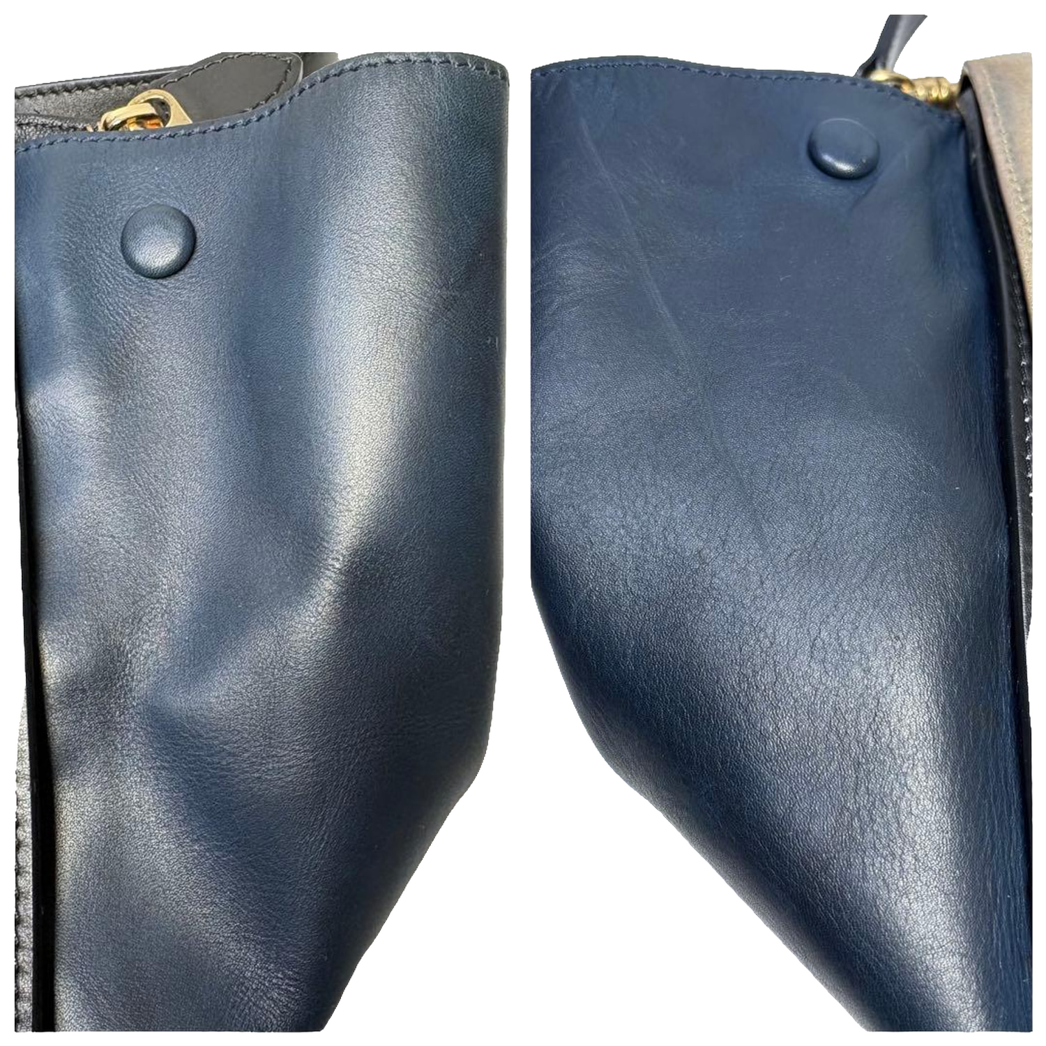 Celine Handbag Medium Black Blue Beige Trapeze Tri-Color Leather Suede
