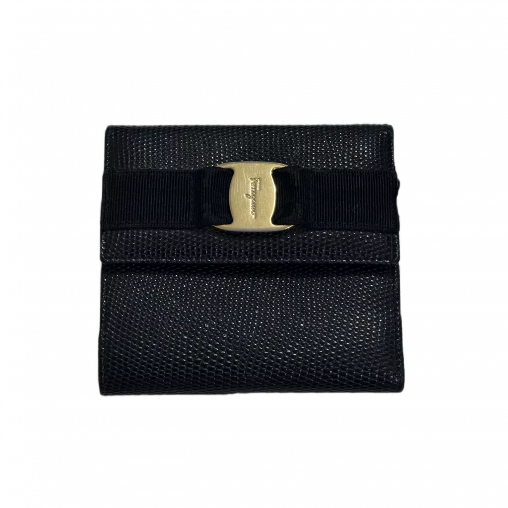 FERRAGAMO Portefeuille noeud Vara noir & bijouterie doré Ferragammo