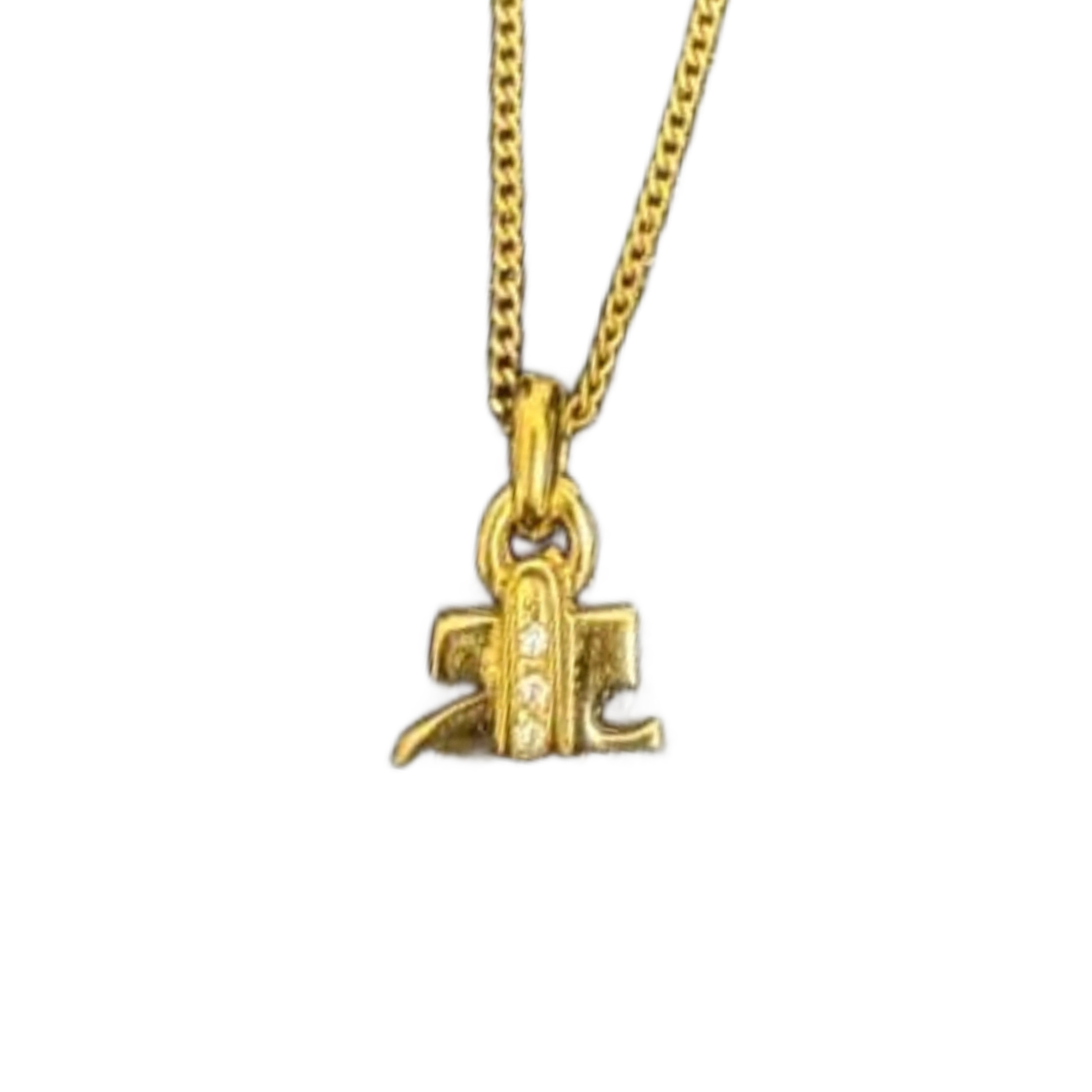 COURRÈGES Collier en or logo ac et milieux avec pendentif façon diamant