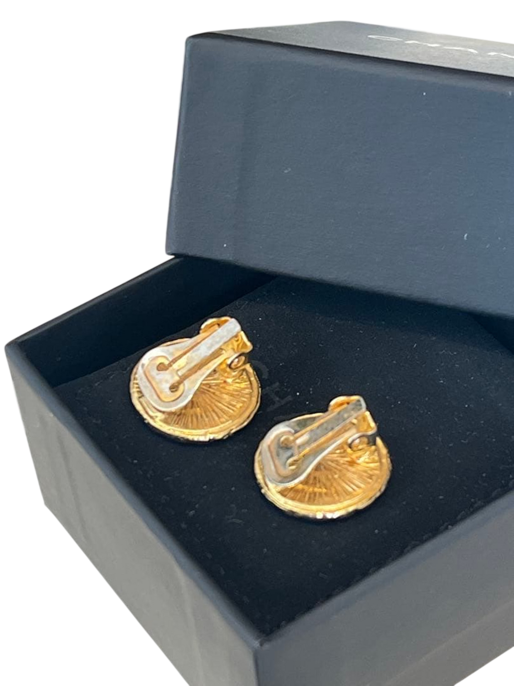 CHANEL Boucles d'oreilles clips or CC strass cristal avec boîte