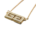 Givenchy Necklace Gold Greek Key Rhinestone Geometric Vintage Pendant