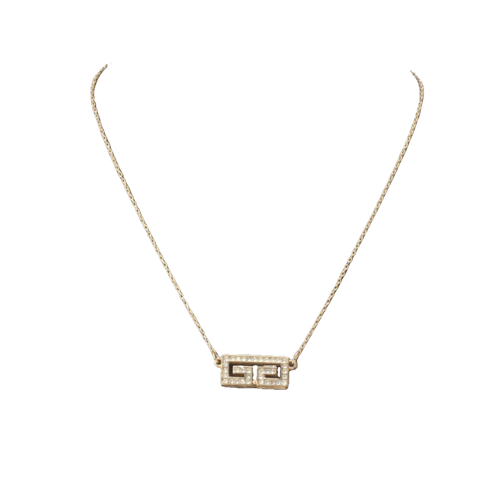 Givenchy Necklace Gold Greek Key Rhinestone Geometric Vintage Pendant
