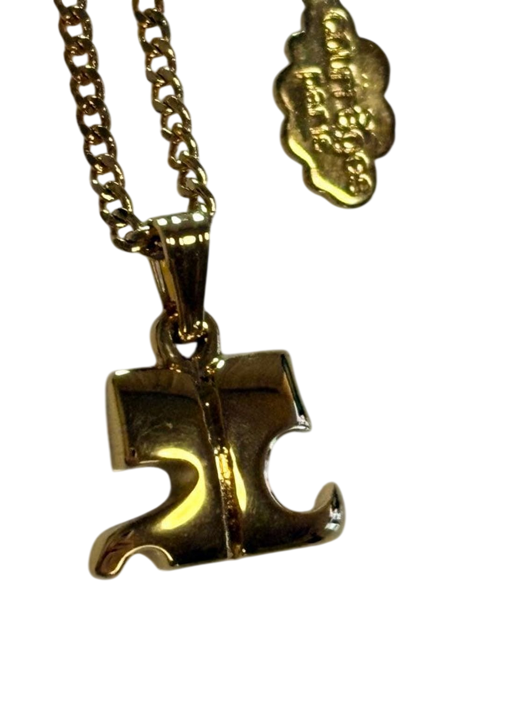 Courreges Gold Tone Logo Pendant Necklace