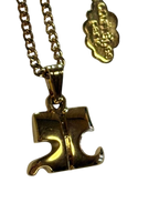 Courreges Gold Tone Logo Pendant Necklace