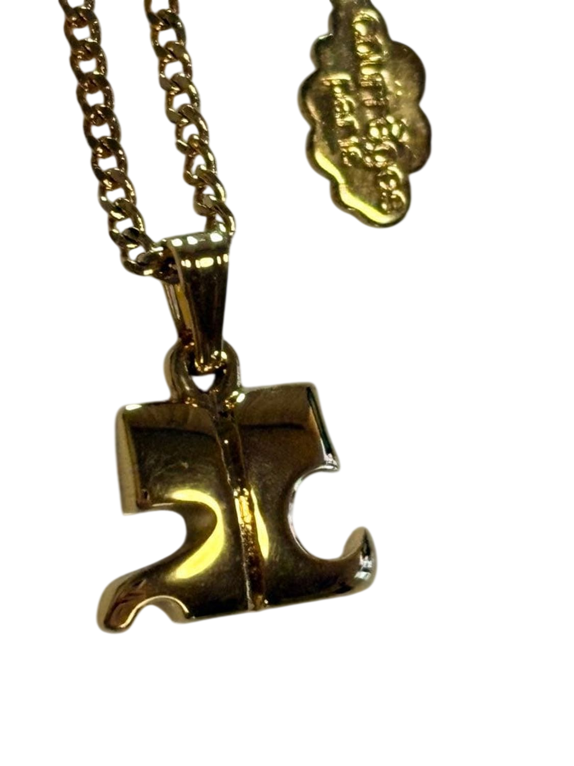 Courreges Gold Tone Logo Pendant Necklace