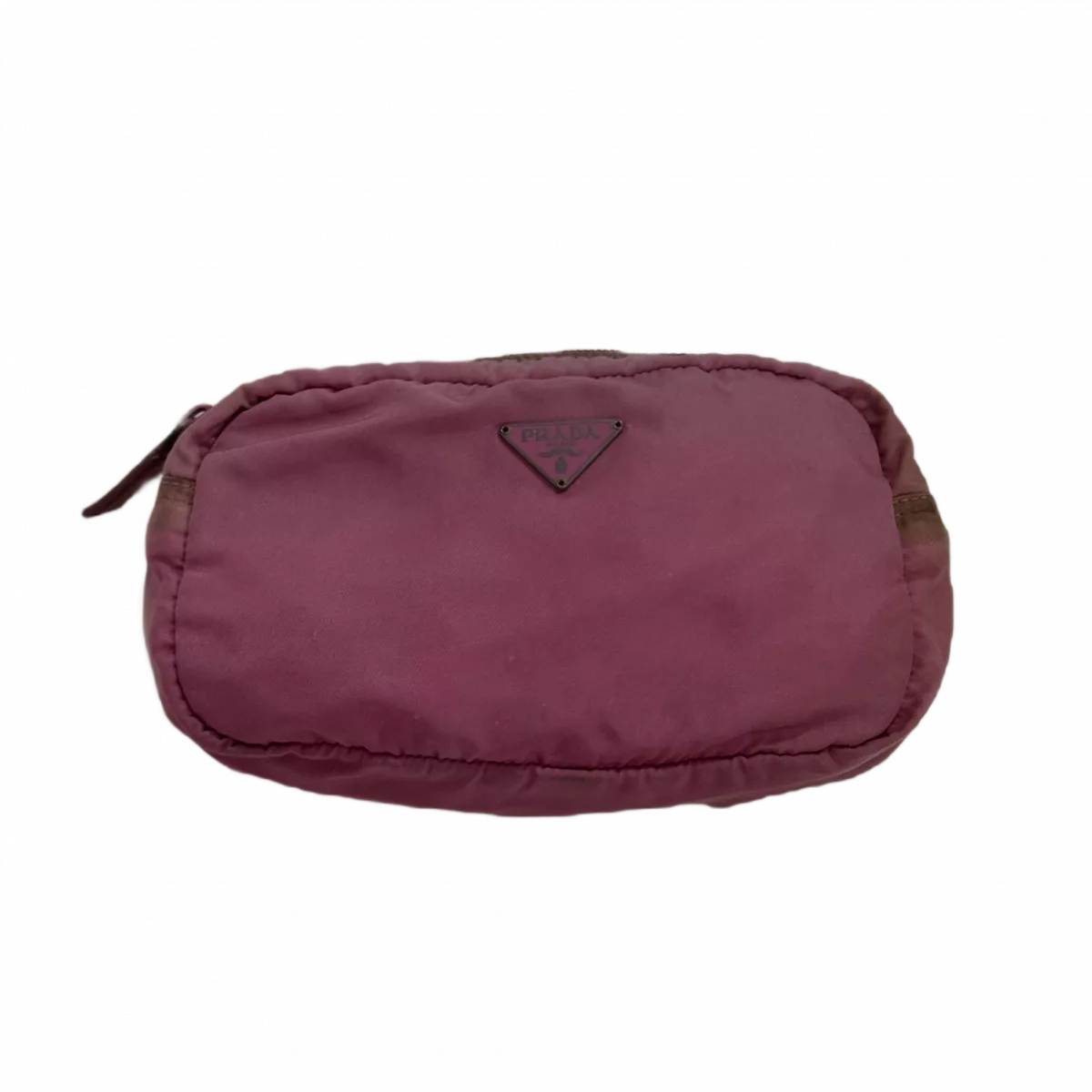 PRADA Pochette / Trousse Prada rose avec logo plaque et zip