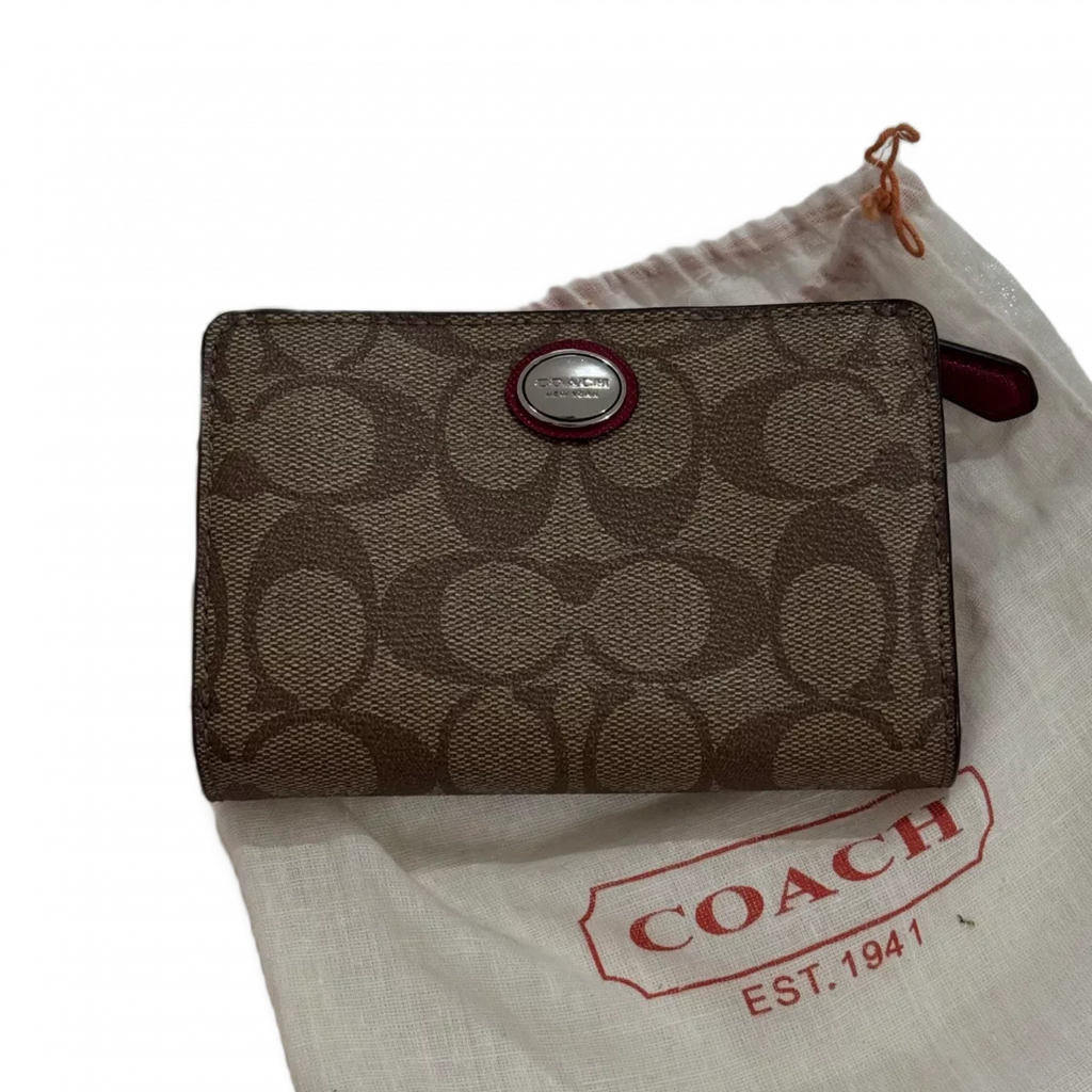 COACH Portefeuille à toile Coach et cuir rouge avec dustbag