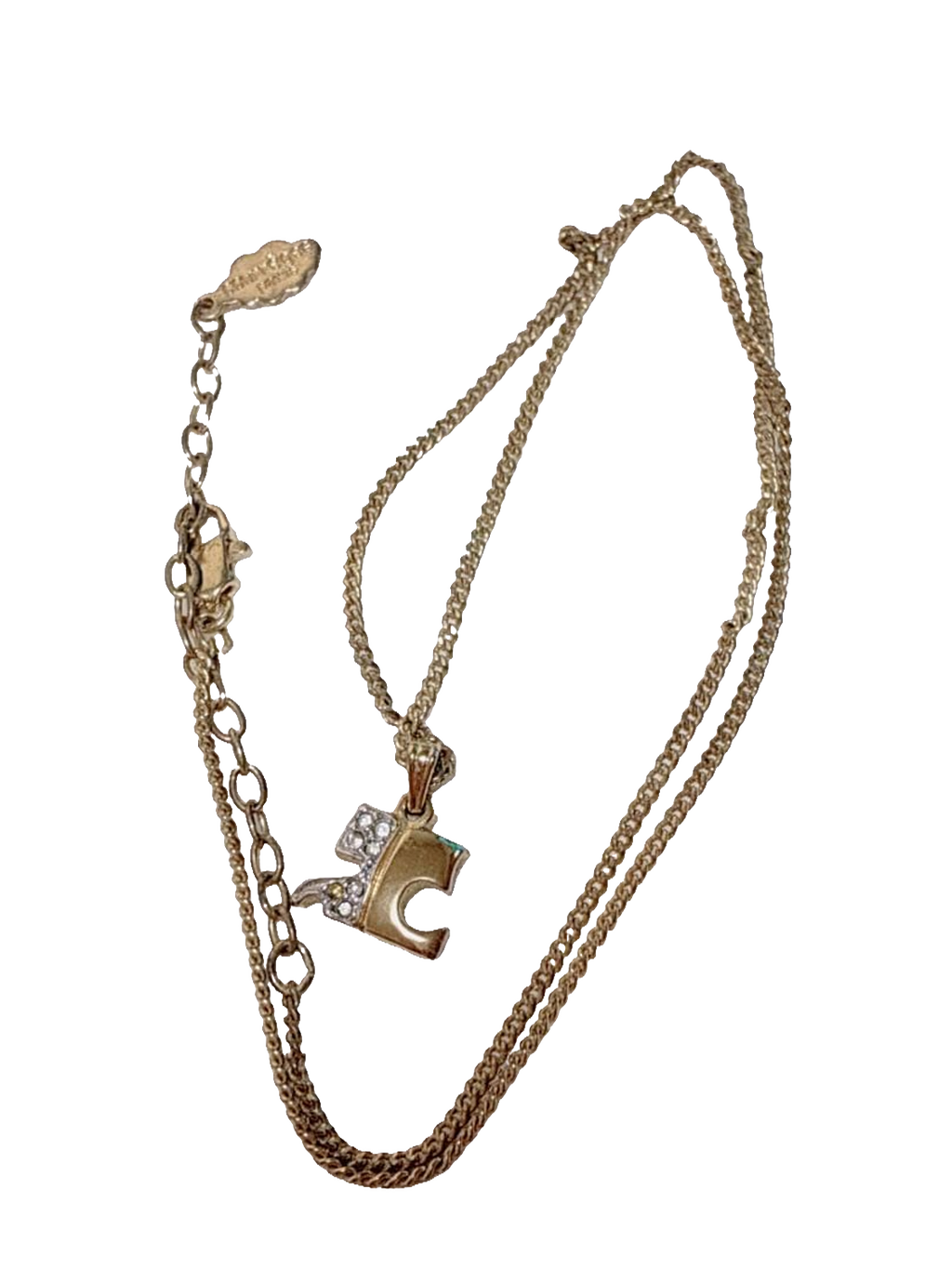 Courrèges Necklace Gold Silver Rhinestone AC Logo Pendant Vintage Adjustable