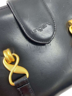 UNGARO Black Leather Top Handle Handbag with Gold Details