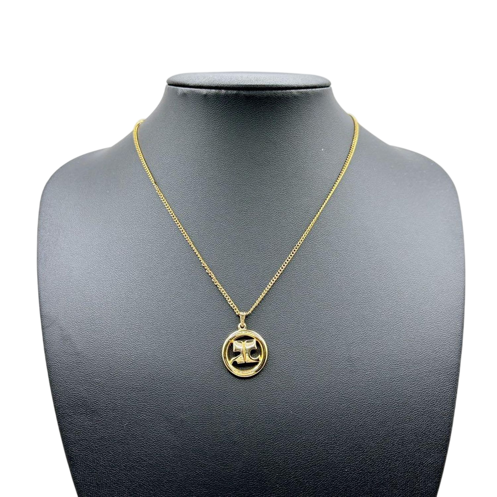 Courreges Gold Tone AC Logo Pendant Necklace