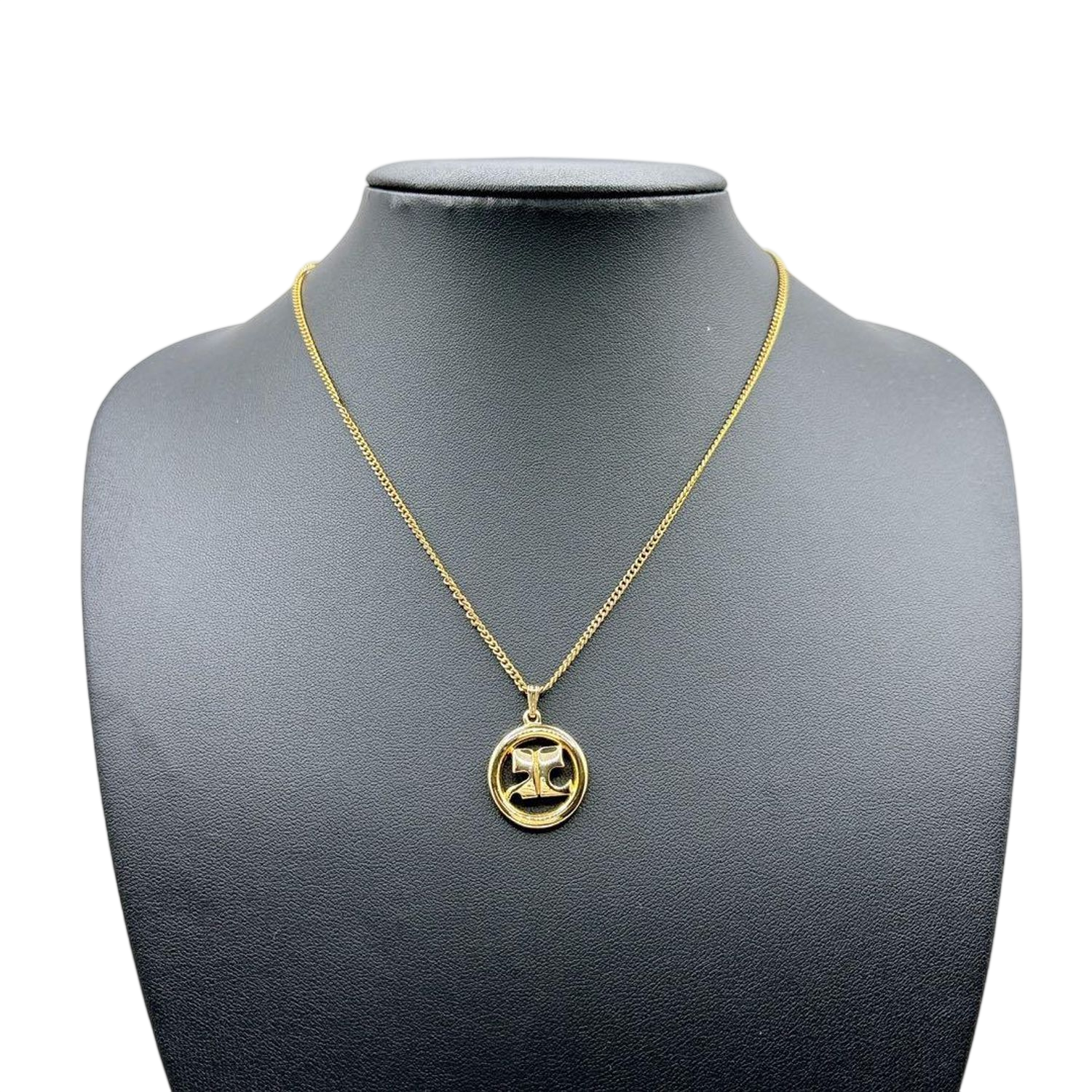 Courreges Gold Tone AC Logo Pendant Necklace