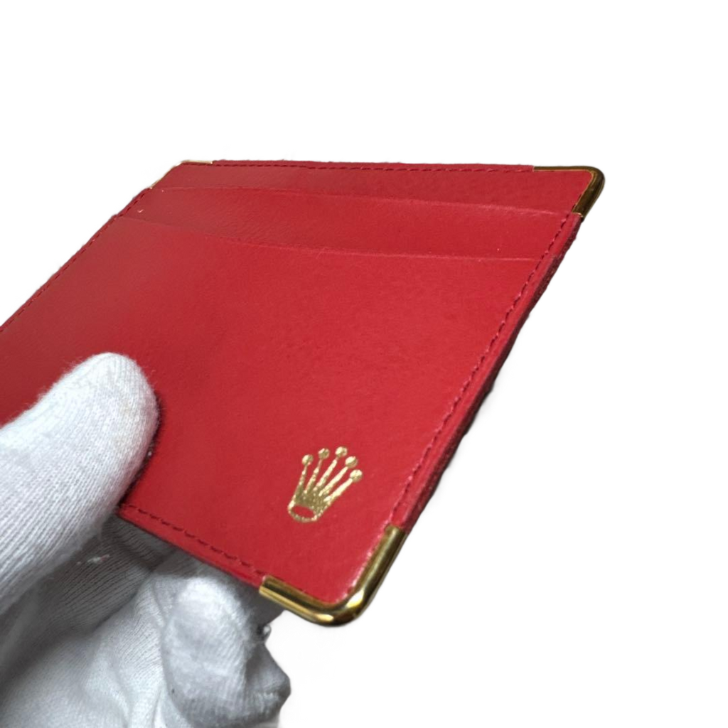 ROLEX Porte-carte cuir rouge logo or