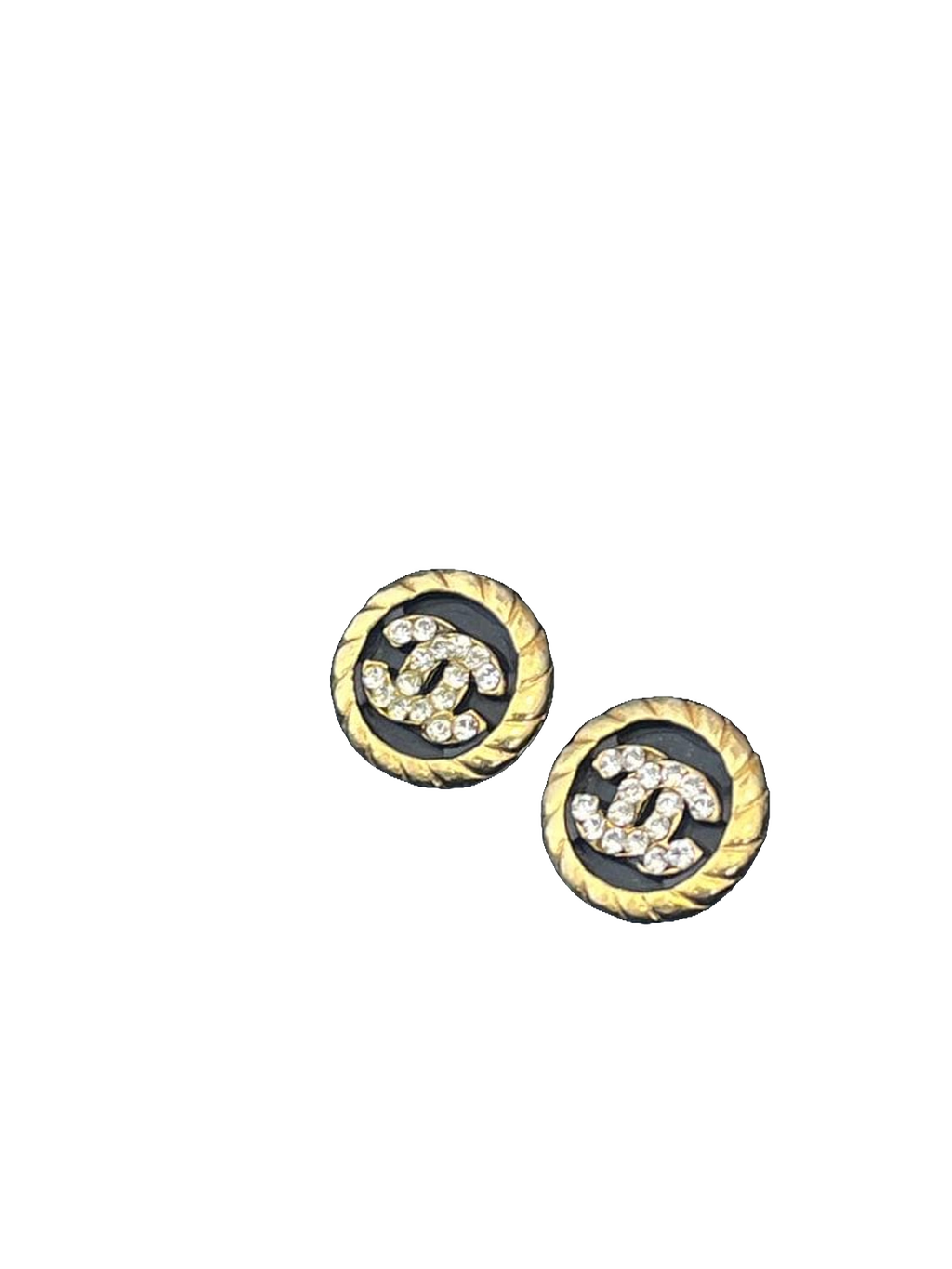 CHANEL Boucles d'oreilles clips or CC strass cristal avec boîte