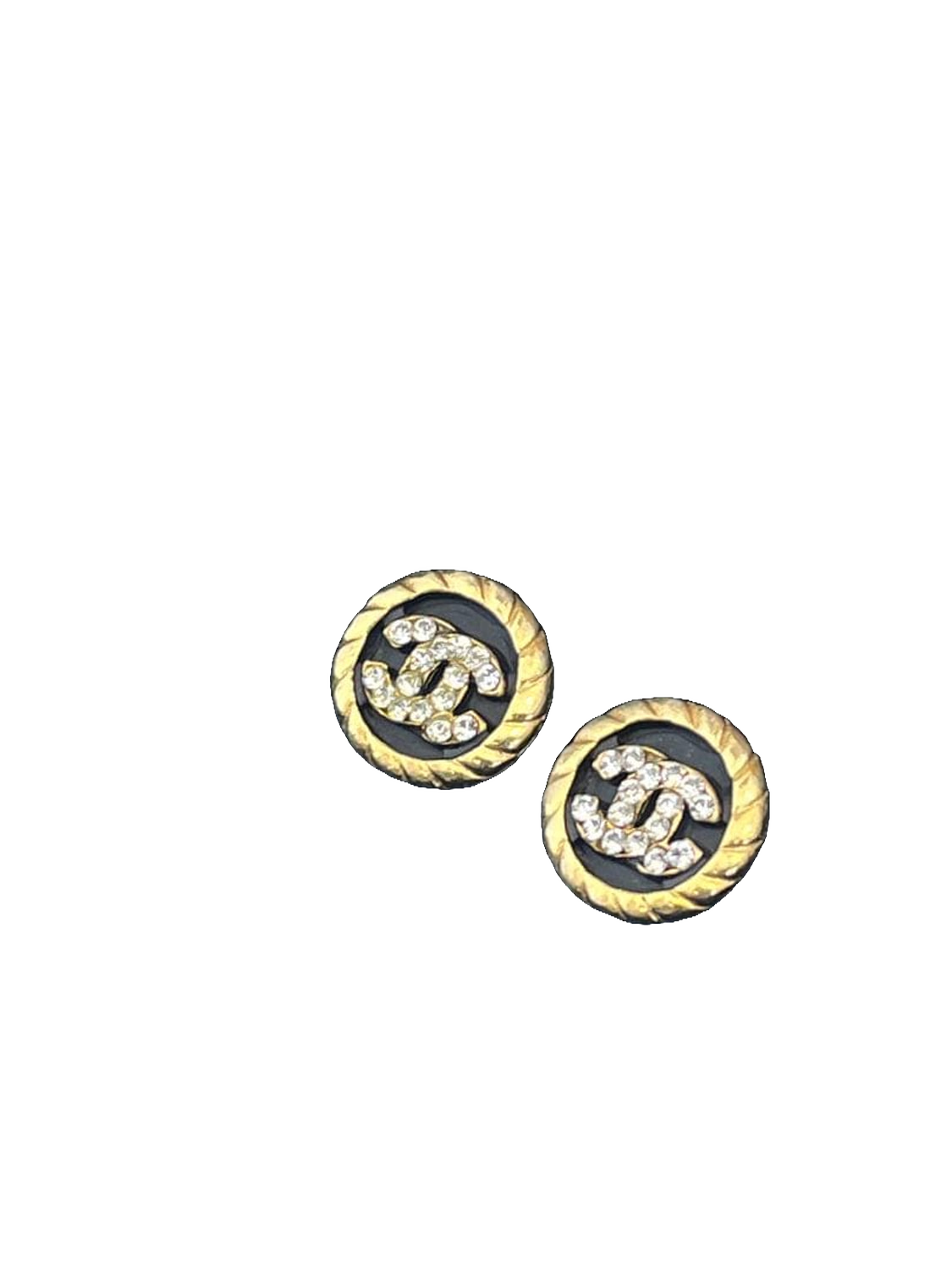CHANEL Boucles d'oreilles clips or CC strass cristal avec boîte