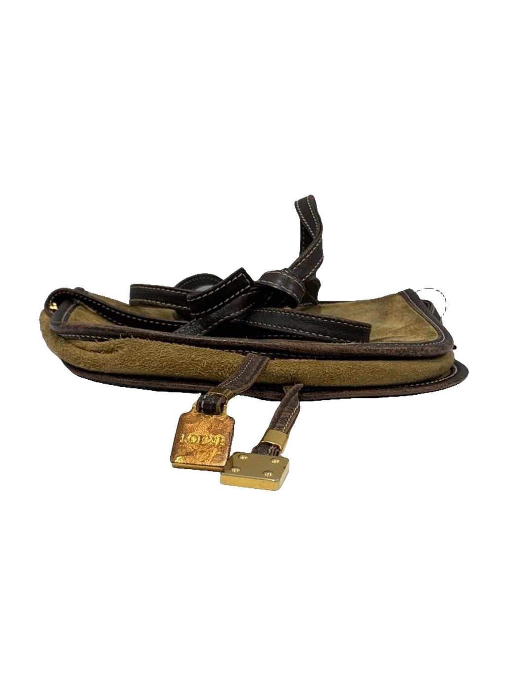 LOEWE Sac bandoulière suède kaki / cuir marron