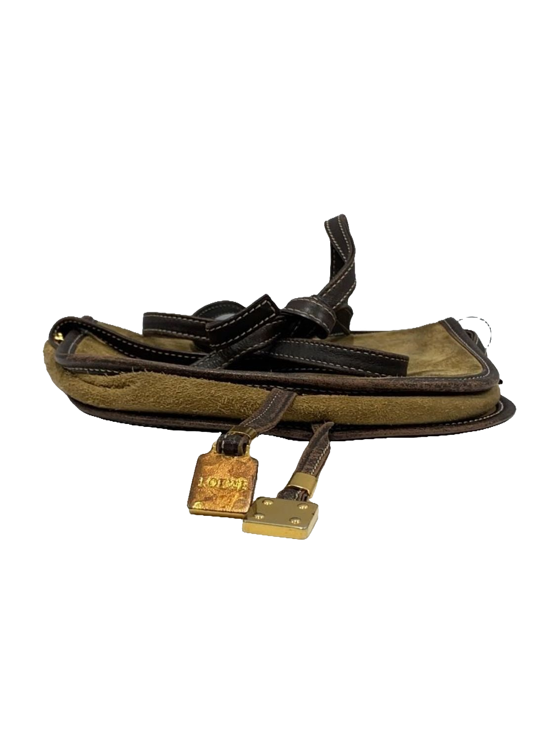 LOEWE Sac bandoulière suède kaki / cuir marron