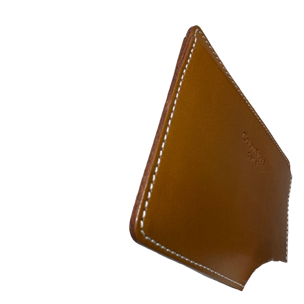 Courrèges Card Holder Brown Leather Vintage Slim ID Window Case