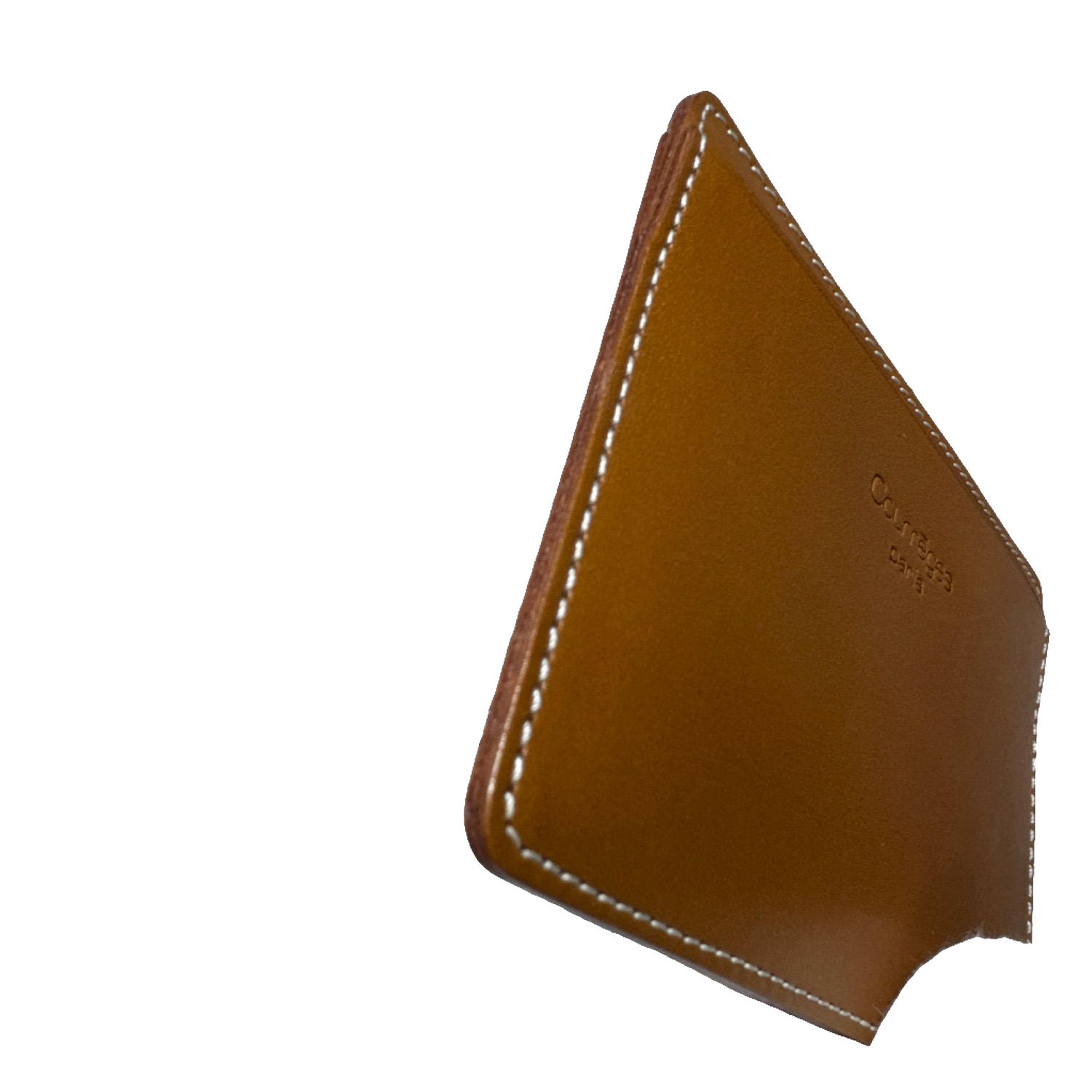 Courrèges Card Holder Brown Leather Vintage Slim ID Window Case