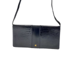 COURRÈGES Pochette bandoulière cuir effet croco noir logo doré