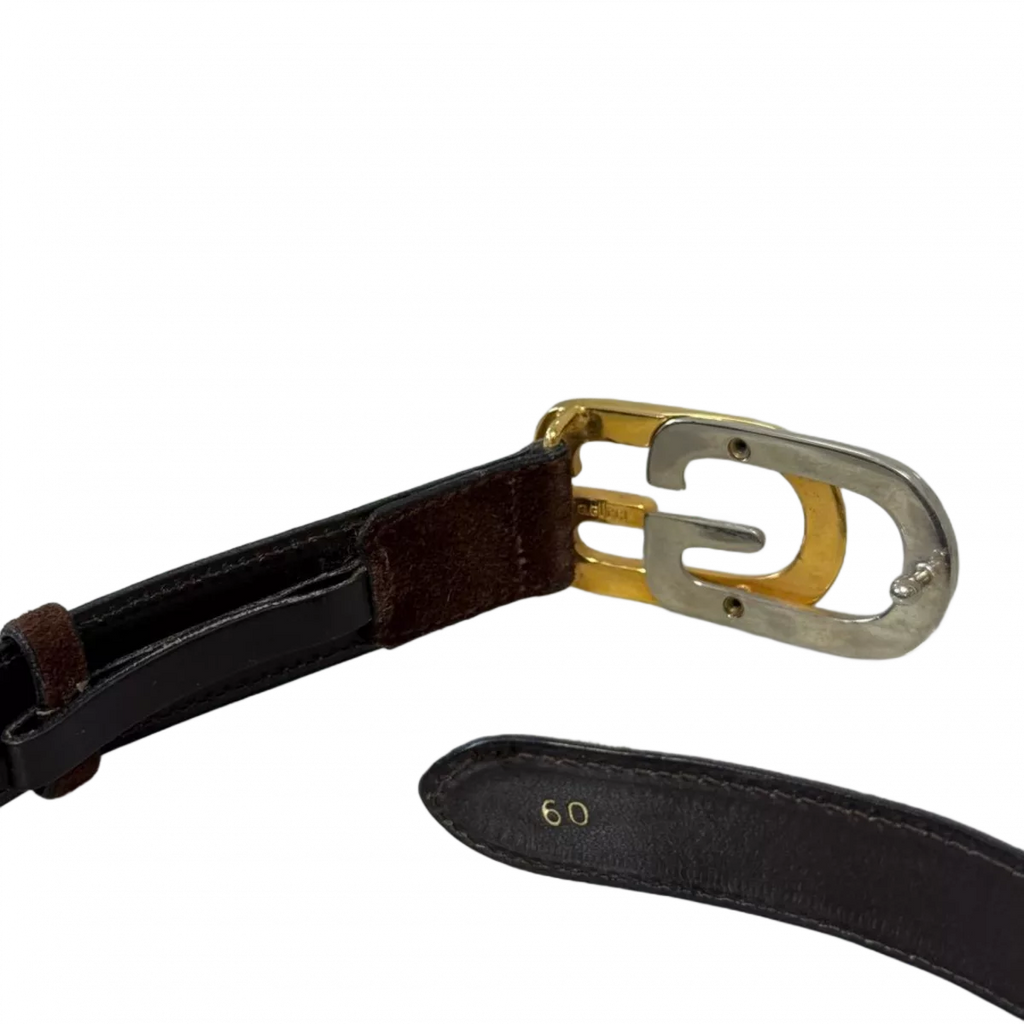 GUCCI Ceinture cuir véritable daim marron boucle GG.