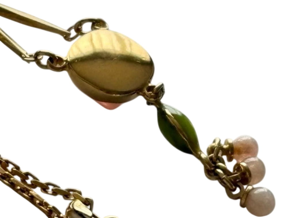 Courrèges Gold Tone Necklaces with Pearl and Beaded Pendants