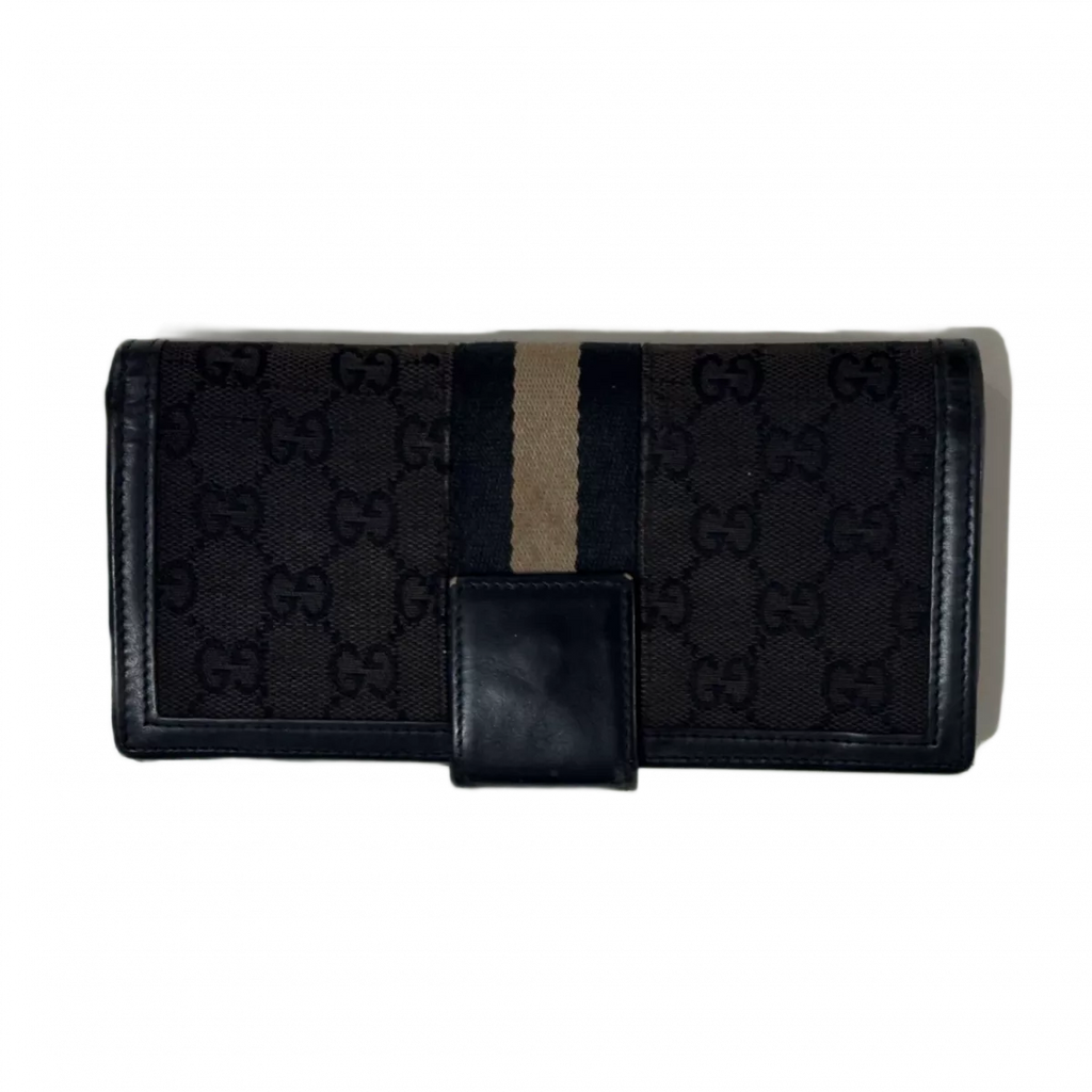 GUCCI Portefeuille long toile GG Noir & bande tricolore Gucci