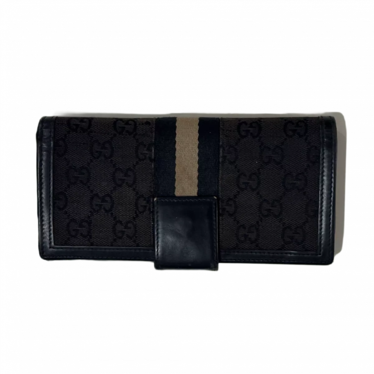 GUCCI Portefeuille long toile GG Noir & bande tricolore Gucci