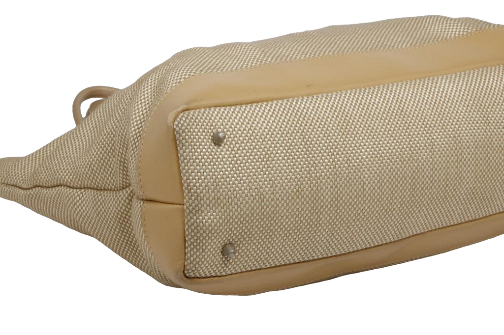 Courreges Tote Beige Canvas Leather Trim Vintage