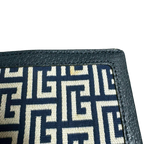 Pierre Balmain Portefeuille bleu marine en toile monogrammée, style vintage, à deux volets, fabriqué au Japon