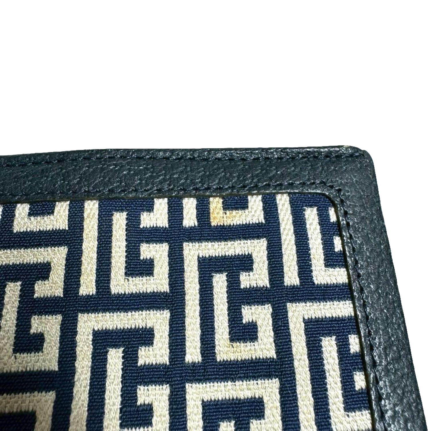 Pierre Balmain Portefeuille bleu marine en toile monogrammée, style vintage, à deux volets, fabriqué au Japon