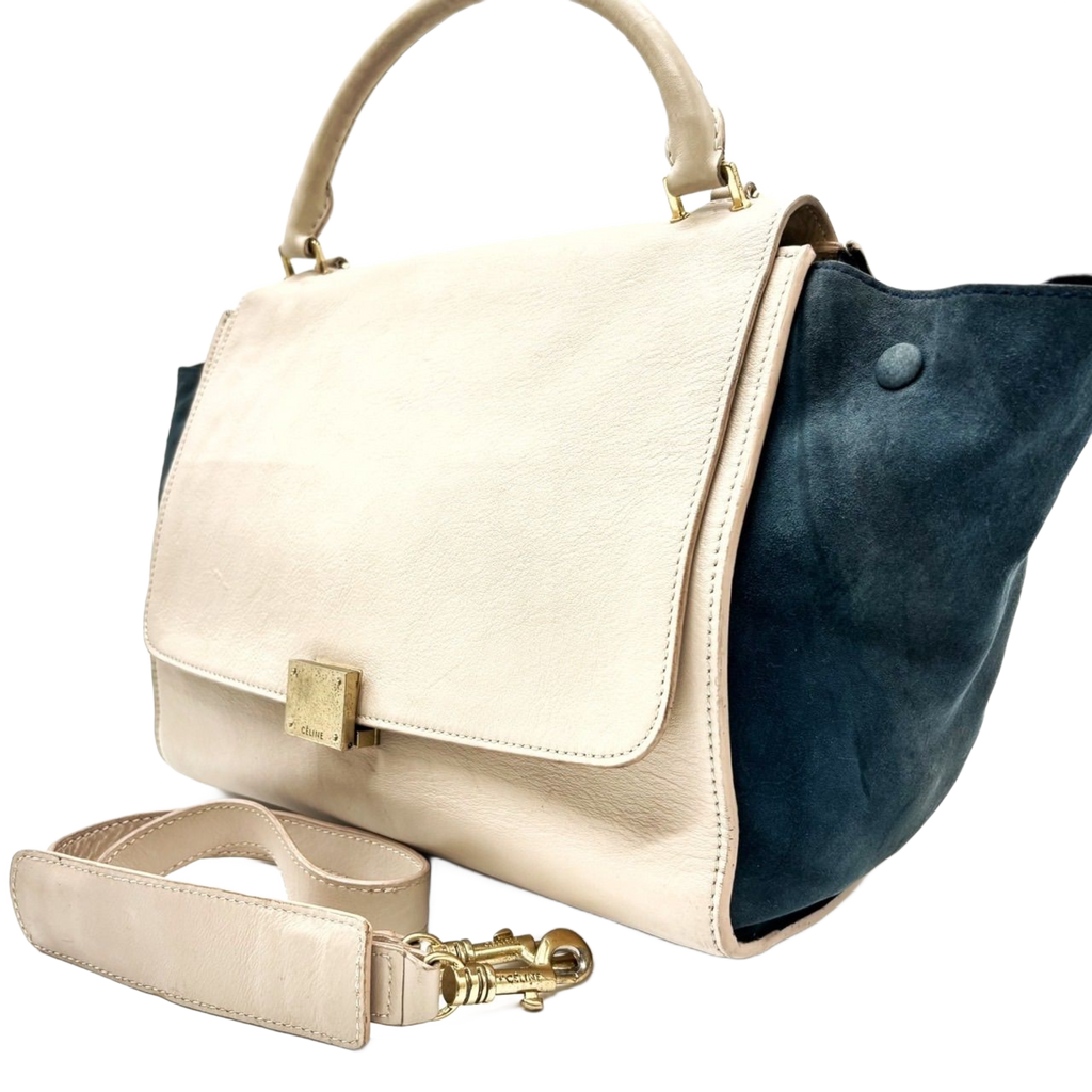 CELINE trapèze Multicolore blanc & bleu marine en Cuir et daim wbandoulliere