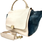 CELINE trapèze Multicolore blanc & bleu marine en Cuir et daim wbandoulliere