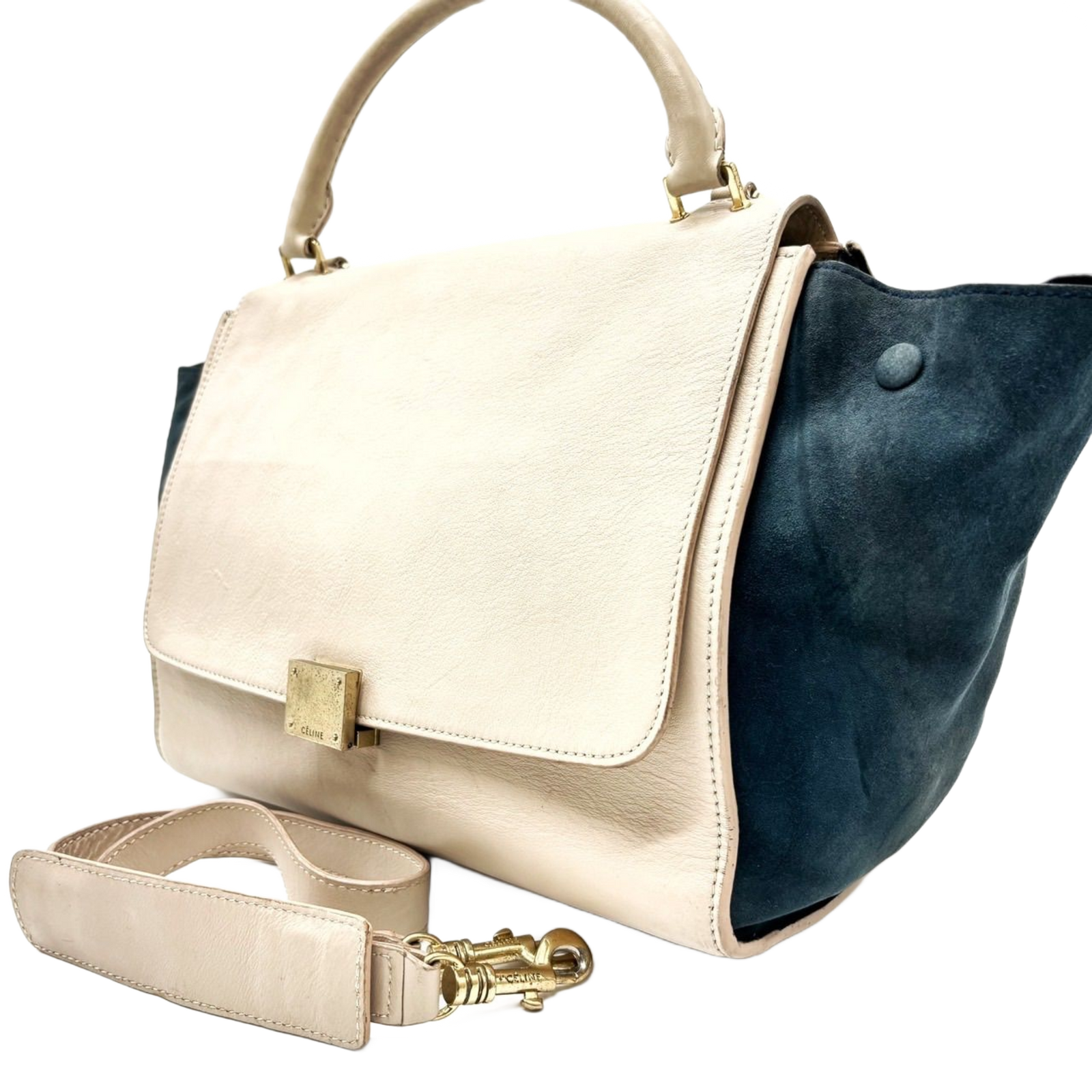 CELINE trapèze Multicolore blanc & bleu marine en Cuir et daim wbandoulliere