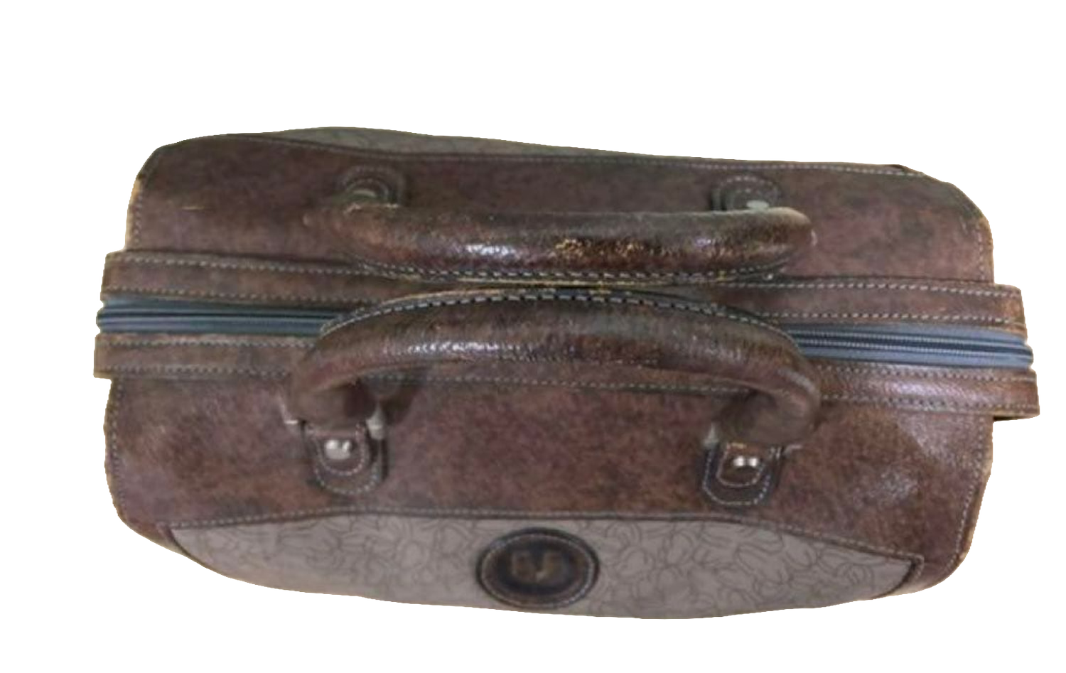 Ungaro Handbag Brown Grey Vintage Monogram Boston Satchel Top Handle Bag