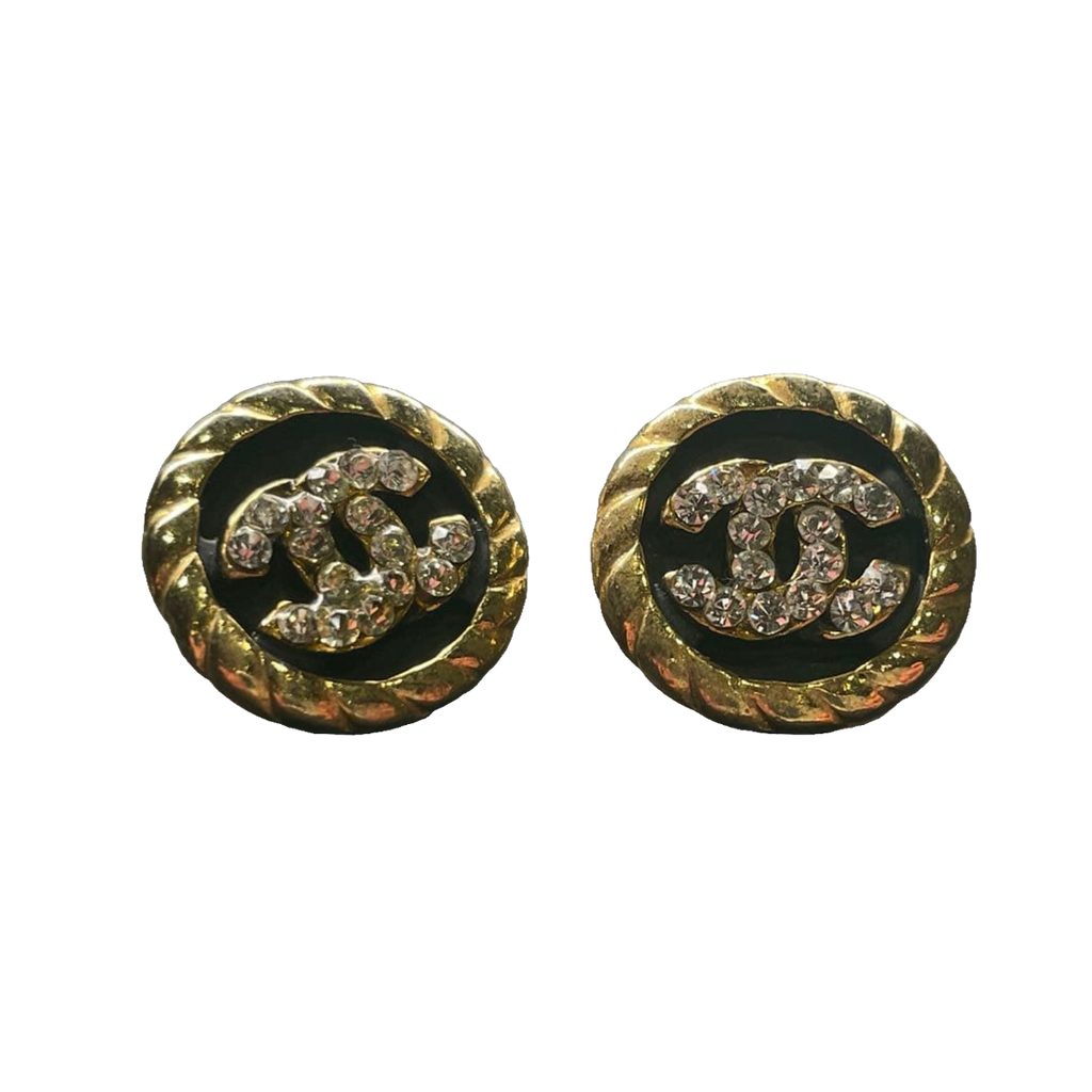 CHANEL Boucles d'oreilles clips or CC strass cristal avec boîte