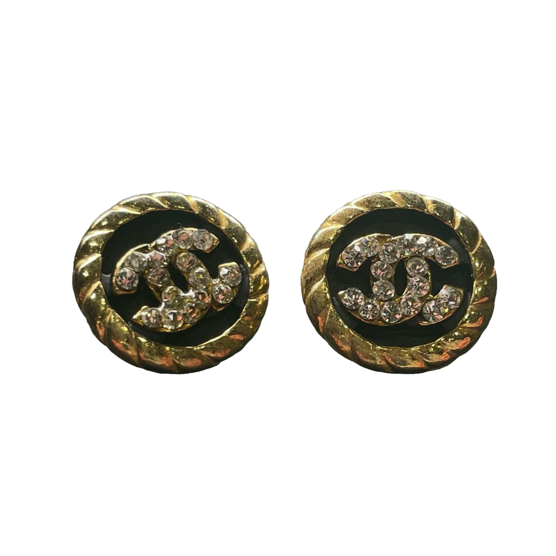 CHANEL Boucles d'oreilles clips or CC strass cristal avec boîte